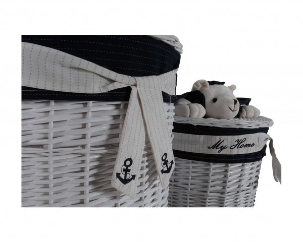 Homeroots 18" Blue And White Rattan Basket  Rattan 364164