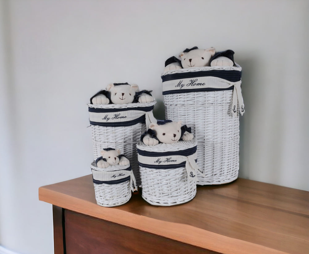 Homeroots 18" Blue And White Rattan Basket  Rattan 364164