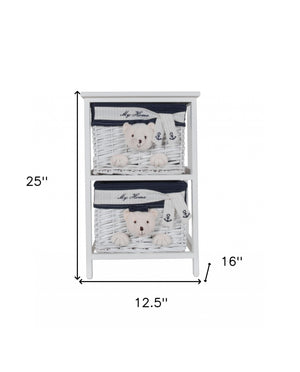 Homeroots 12.5" X 16" X 25" White Blue  Portable 2 Drawers  Plastic 364165
