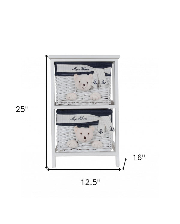 Homeroots 12.5" X 16" X 25" White Blue  Portable 2 Drawers  Plastic 364165