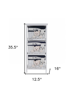Homeroots 12.5" X 16" X 35.5" White Blue  Portable 3 Drawers  Plastic 364166