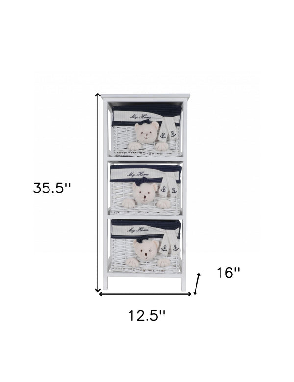 Homeroots 12.5" X 16" X 35.5" White Blue  Portable 3 Drawers  Plastic 364166