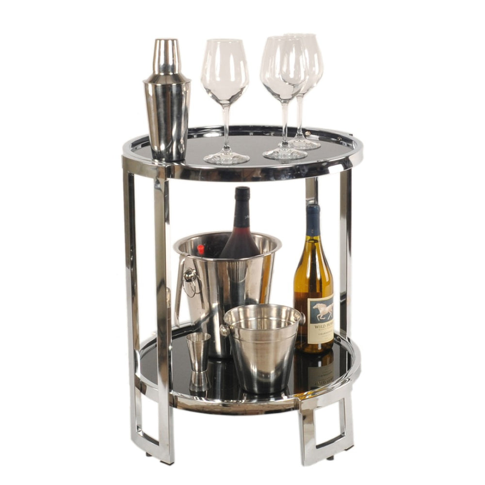 HomeRoots 22" Glamorous Silver Glass Round Mirrored End Table with Shelf for Modern & Chic Home Decor 364167