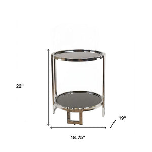 HomeRoots 22" Glamorous Silver Glass Round Mirrored End Table with Shelf for Modern & Chic Home Decor 364167