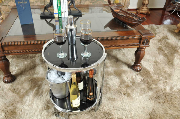 HomeRoots 22" Glamorous Silver Glass Round Mirrored End Table with Shelf for Modern & Chic Home Decor 364167