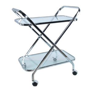 HomeRoots 26" Silver Metal and Glass Rolling Bar Cart - Modern Elegance for Stylish Entertaining & Easy Mobility 364168