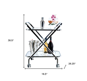 Homeroots 16.5" X 26.25" X 30.5" Chrome Xshape  Bar Cart   364168