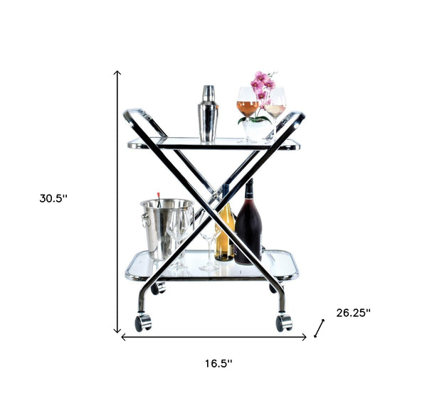 Homeroots 16.5" X 26.25" X 30.5" Chrome Xshape  Bar Cart   364168