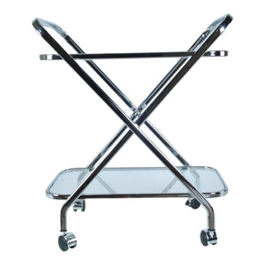 HomeRoots 26" Silver Metal and Glass Rolling Bar Cart - Modern Elegance for Stylish Entertaining & Easy Mobility 364168
