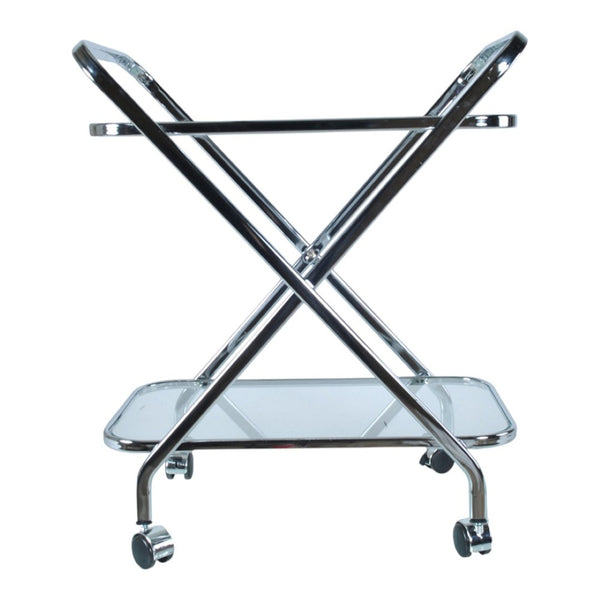 HomeRoots 26" Silver Metal and Glass Rolling Bar Cart - Modern Elegance for Stylish Entertaining & Easy Mobility 364168