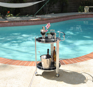 Homeroots Chrome Round Two Tier Rolling  Serving Or Bar Cart  Chrome 364169