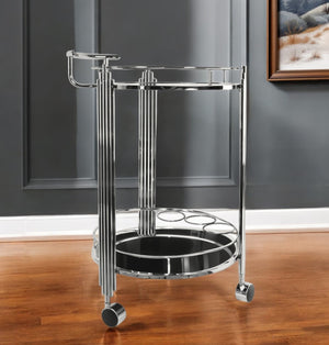 Homeroots Chrome Round Two Tier Rolling  Serving Or Bar Cart  Chrome 364169