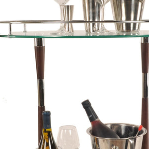 HomeRoots 18.75" Chrome Serving Trolley with Tempered Glass & Wood Accents – Stylish Bar Cart for Any Space! 364170
