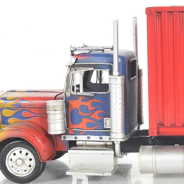 Homeroots 8" Blue And Red Metal Hand Painted Model Car Tabletop Sculpture  Metal 364185