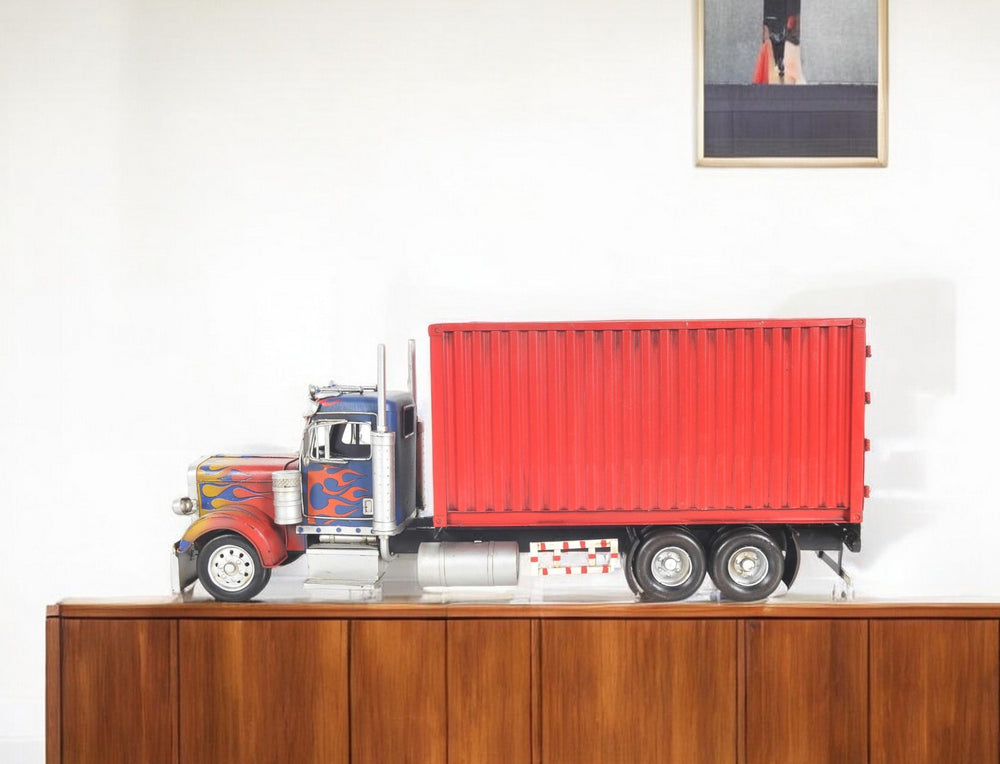 Homeroots 8" Blue And Red Metal Hand Painted Model Car Tabletop Sculpture  Metal 364185