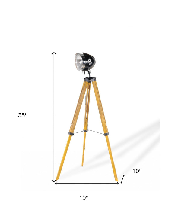 HomeRoots 35" Stylish Tripod Floor Lamp - Modern Industrial Design with Distressed Wood Base & Cone Shade 364187