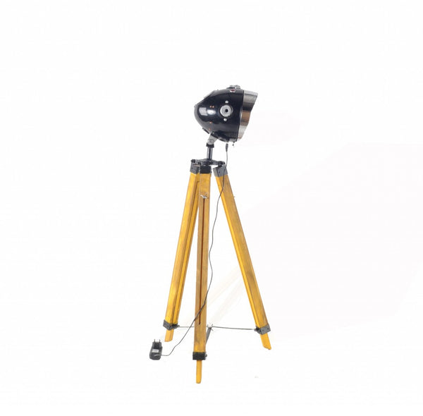 HomeRoots 35" Stylish Tripod Floor Lamp - Modern Industrial Design with Distressed Wood Base & Cone Shade 364187