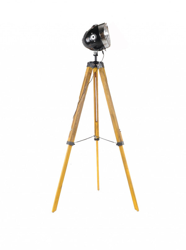 HomeRoots 35" Stylish Tripod Floor Lamp - Modern Industrial Design with Distressed Wood Base & Cone Shade 364187