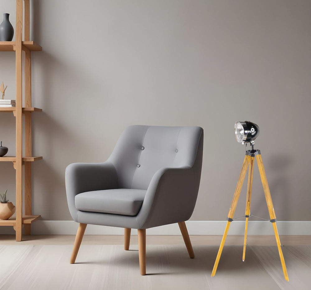 HomeRoots 35" Stylish Tripod Floor Lamp - Modern Industrial Design with Distressed Wood Base & Cone Shade 364187