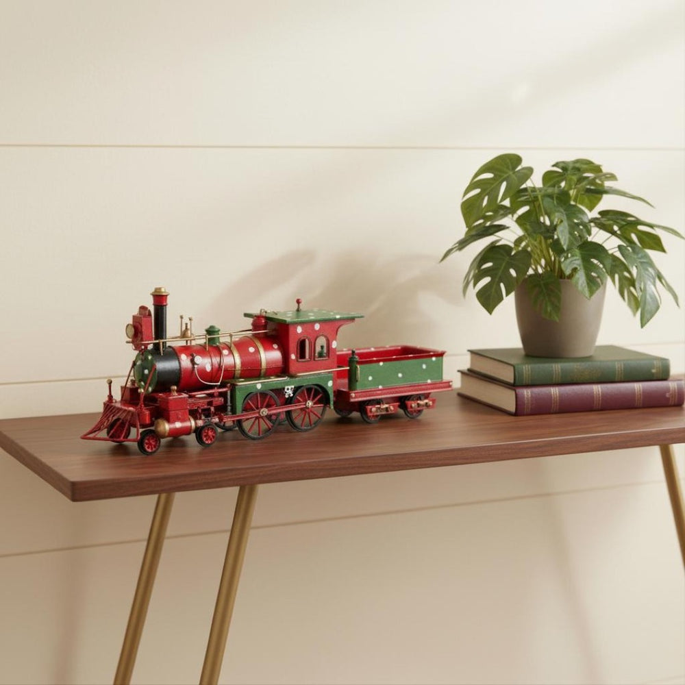 HomeRoots Handmade Tin Christmas Train Model - Vintage Holiday Decor, Artfully Crafted & Perfect Gift Idea! 364190