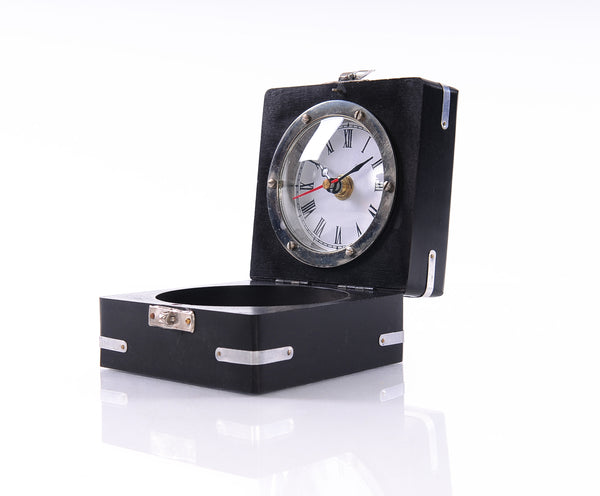 Homeroots Brass Compass And Clock With Wooden Case  Metal 364196