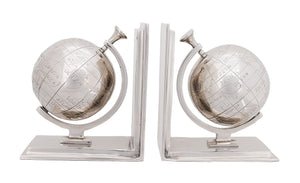 Homeroots 4.5" X 6.75" X 7.75" Alum Globe Bookend Set Of Two  Buffed Aluminum 364199
