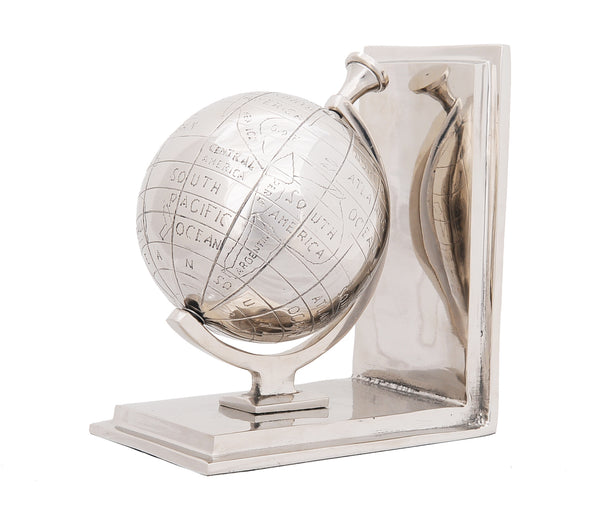 Homeroots 4.5" X 6.75" X 7.75" Alum Globe Bookend Set Of Two  Buffed Aluminum 364199