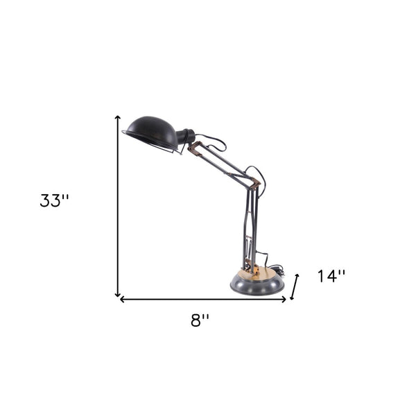 HomeRoots 33" Industrial Black Metal Desk Lamp with Bowl Shade - Perfect for Modern Workspaces and Reading 364202