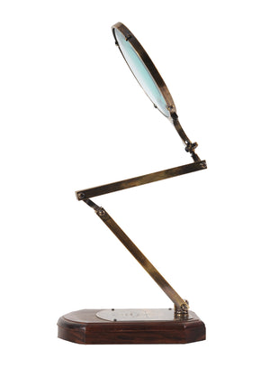 Homeroots 7.5" X 14.5" X 28" Brass Big Magnifier Glass With Wooden Base  Metal 364203