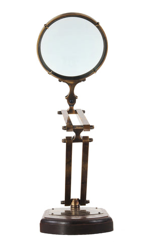 Homeroots 7.5" X 14.5" X 28" Brass Big Magnifier Glass With Wooden Base  Metal 364203