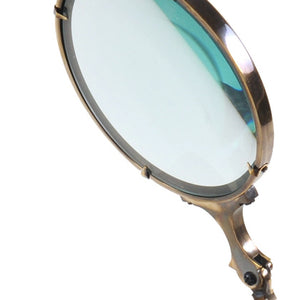 Homeroots 7.5" X 14.5" X 28" Brass Big Magnifier Glass With Wooden Base  Metal 364203