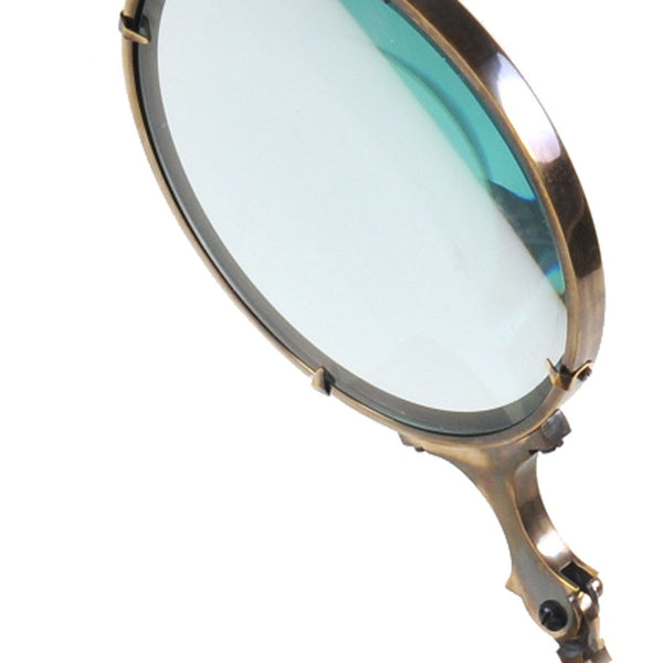 Homeroots 7.5" X 14.5" X 28" Brass Big Magnifier Glass With Wooden Base  Metal 364203