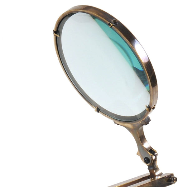 Homeroots 7.5" X 14.5" X 28" Brass Big Magnifier Glass With Wooden Base  Metal 364203