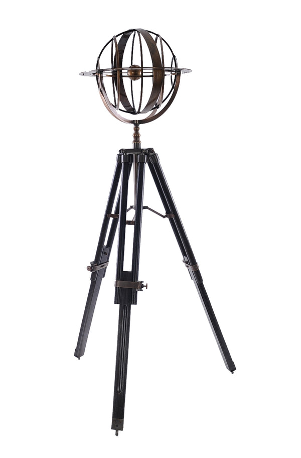 Homeroots 25" X 25" X 45.75" Brass Armillary With Wood Stand  Metal 364206