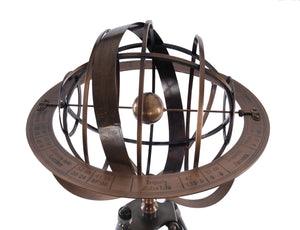 Homeroots 25" X 25" X 45.75" Brass Armillary With Wood Stand  Metal 364206
