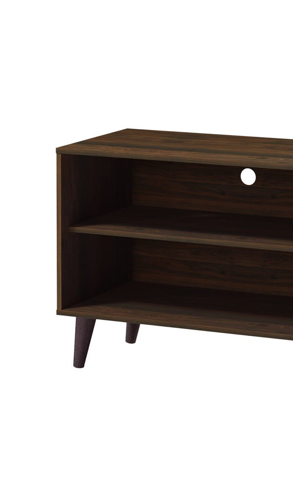 English Elm Amidon Mid-century Modern Tv Stand with Splayed Legs Open Shelf and Cabinet Walnut White+Walnut B2735P297796