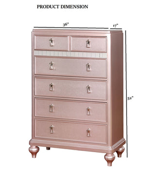 English Elm Contemporary Chic Chest with Gold Accents, Acrylic Trim, Metal Bracket Legs and Dust‑Proof Drawers Rose Gold 21 L x 39 W x 52 H B2741P372223