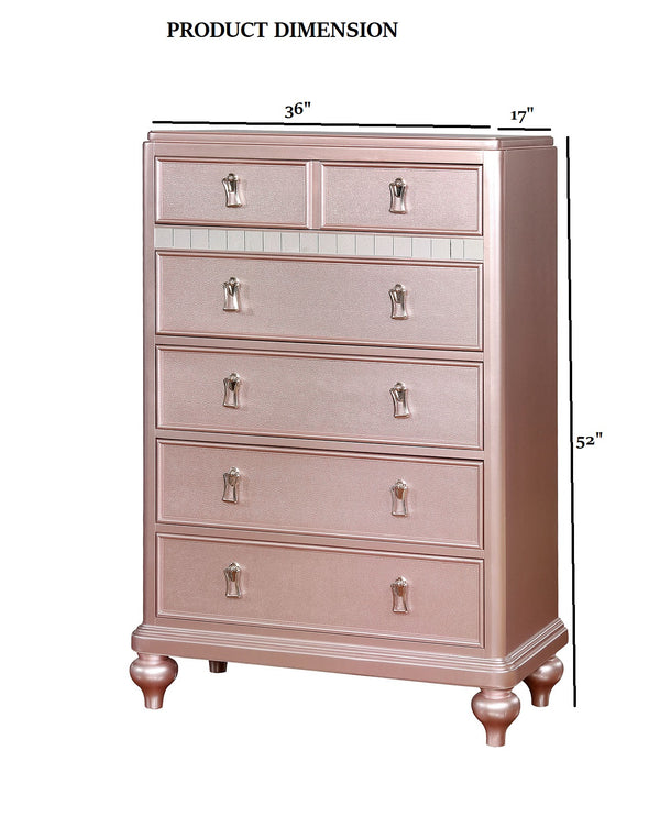 English Elm Contemporary Chic Chest with Gold Accents, Acrylic Trim, Metal Bracket Legs and Dust‑Proof Drawers Rose Gold 21 L x 39 W x 52 H B2741P372223