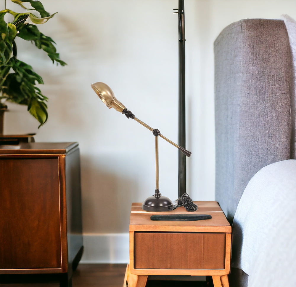 Homeroots 20" Black Metal Adjustable Desk Table Lamp With Gold Bowl Shade   364214