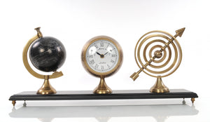 Homeroots 24" X 5.5" X 10.75" Armillery Clock And Globe On Wood Base  Metal 364219