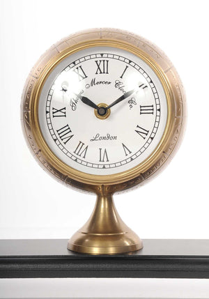 Homeroots 24" X 5.5" X 10.75" Armillery Clock And Globe On Wood Base  Metal 364219