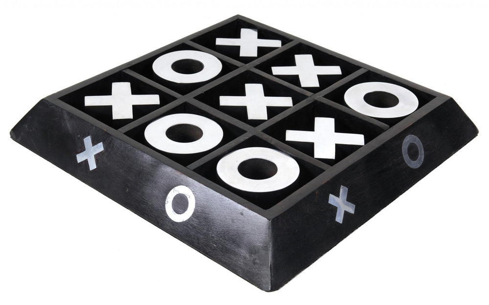 Homeroots Nickel And Dark Wood Tic Tac Toe Game Sculpture  Metal 364220