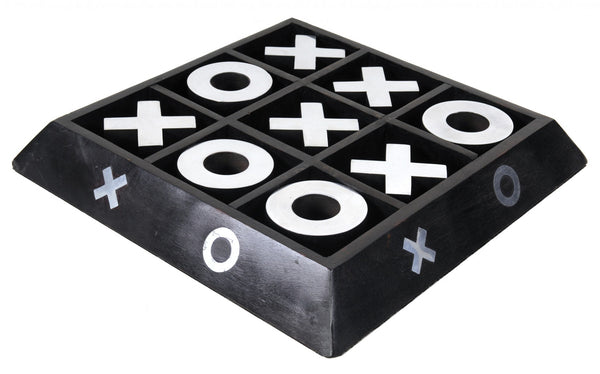 Homeroots Nickel And Dark Wood Tic Tac Toe Game Sculpture  Metal 364220