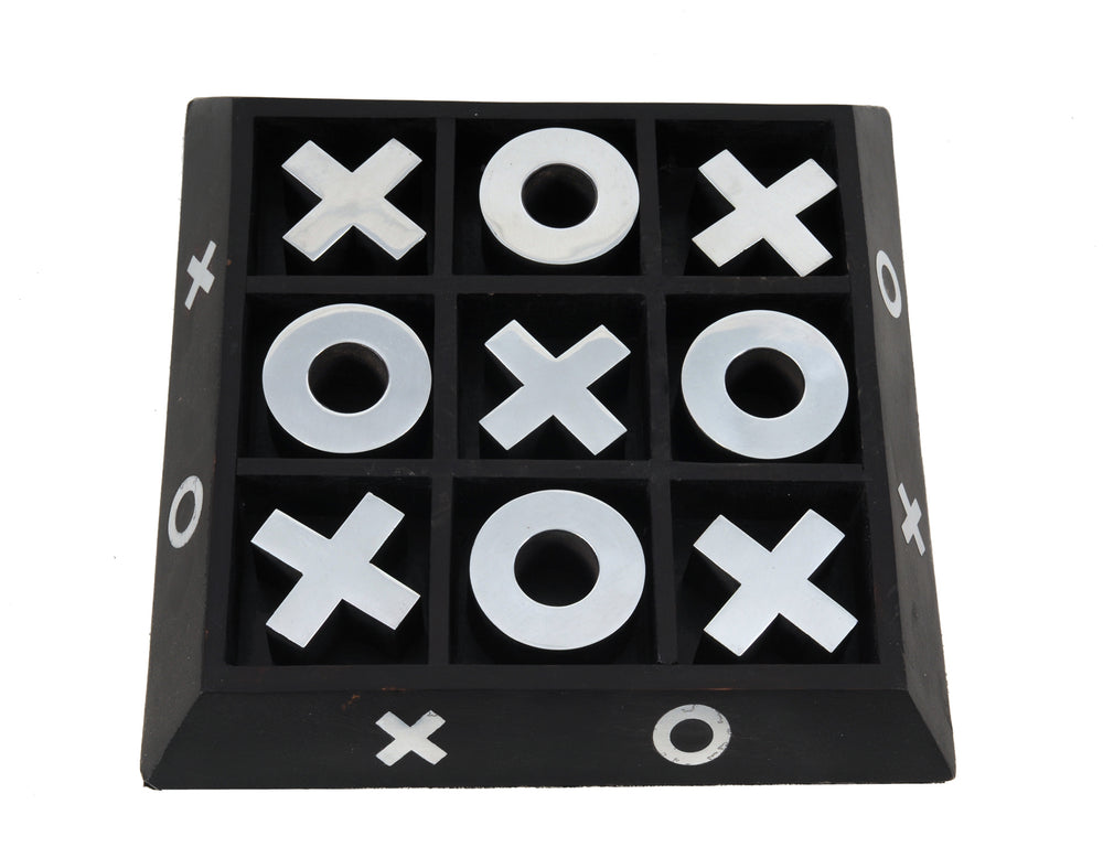 Homeroots Nickel And Dark Wood Tic Tac Toe Game Sculpture  Metal 364220