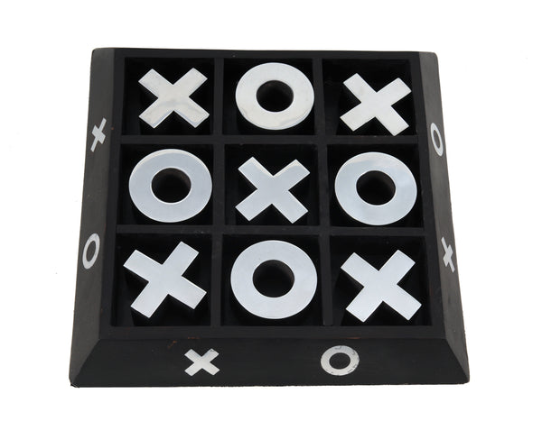 Homeroots Nickel And Dark Wood Tic Tac Toe Game Sculpture  Metal 364220