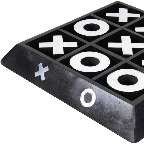 Homeroots Nickel And Dark Wood Tic Tac Toe Game Sculpture  Metal 364220