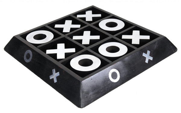 Homeroots Nickel And Dark Wood Tic Tac Toe Game Sculpture  Metal 364220