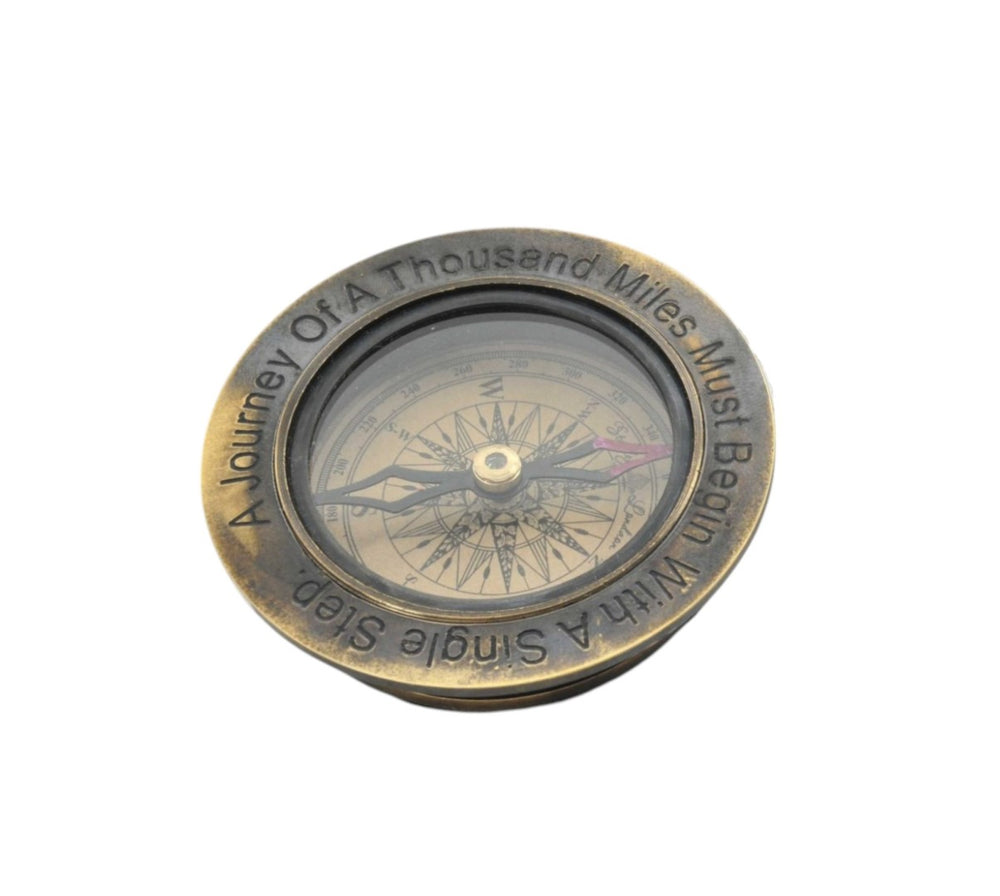 HomeRoots Set of 2 Antique Brass 100-Year Calendar & Inspirational Compass – Timeless Home Décor Gift! 364222