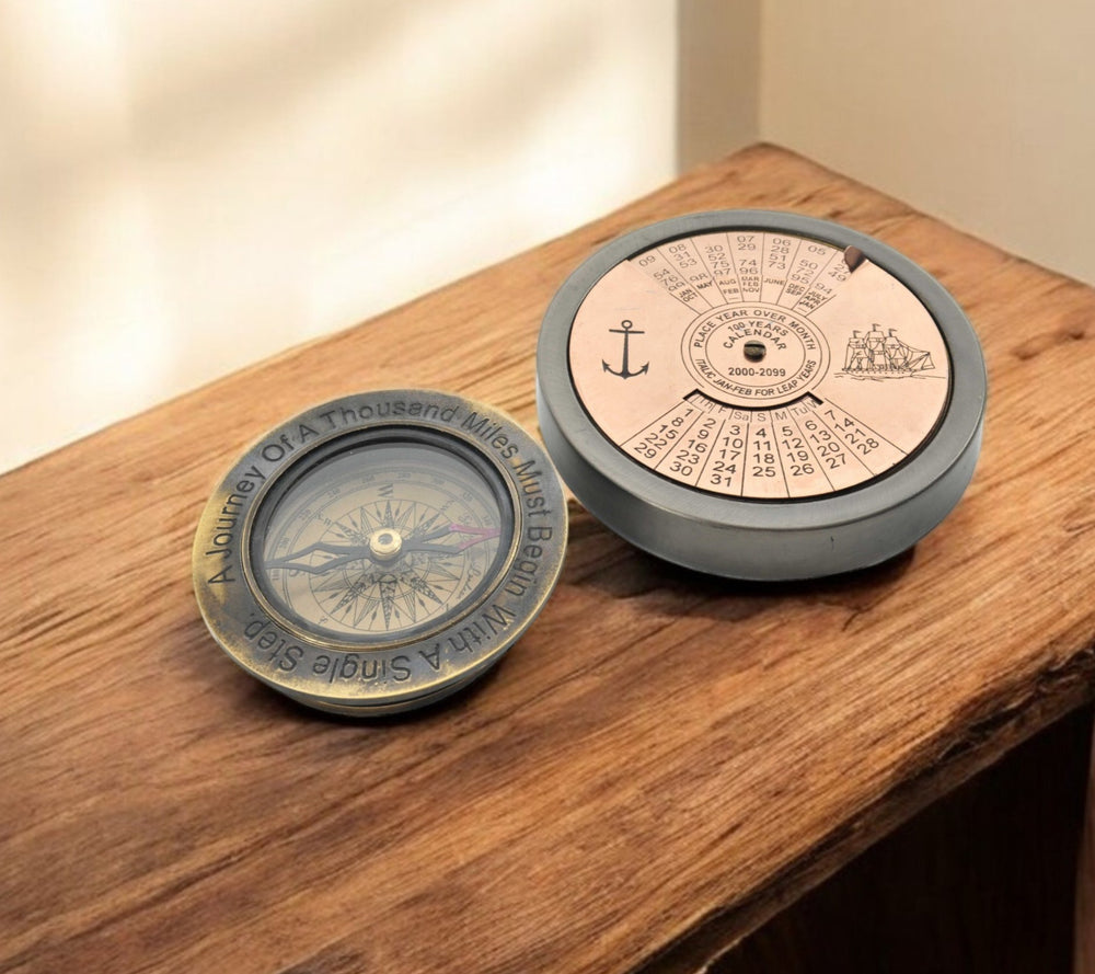 Homeroots Set Of 2 100 Year Calendar And Compass Quote  Metal 364222