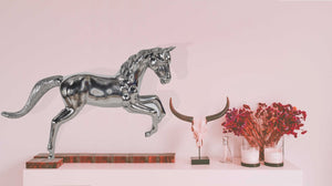 Homeroots 19" Nickel Metal Horse Figurine Tabletop Sculpture  Metal 364226